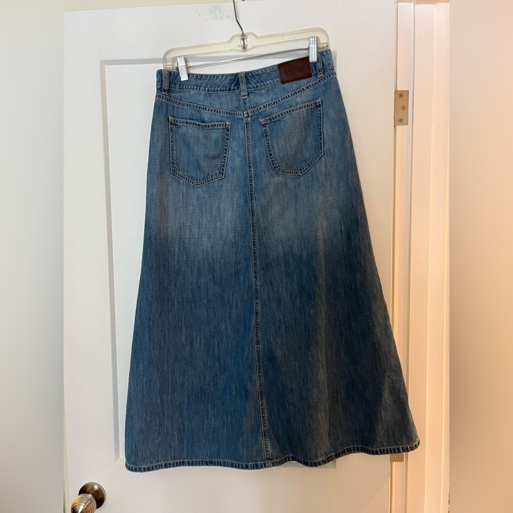 Vintage Ralph Lauren Denim Midi A-Line Skirt - Picture 5 of 7